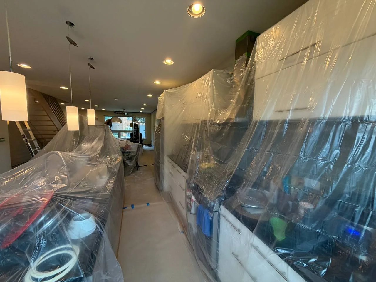 Protected interior before painting